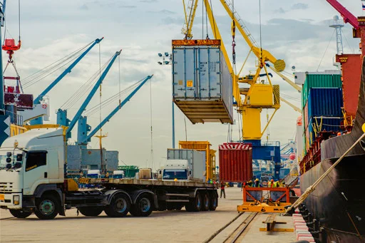 Construction site with cranes and workers